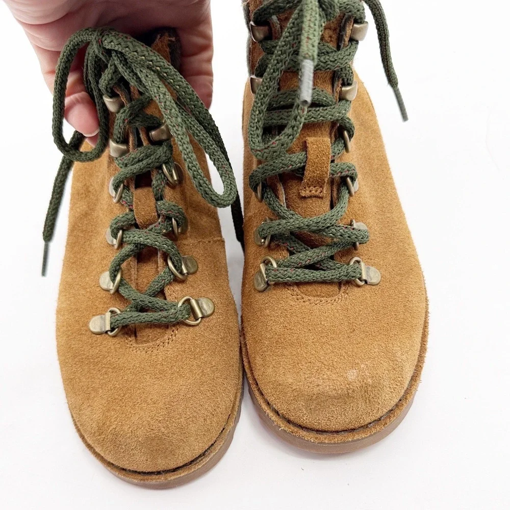 UGG Kids Barelo Suede Hiking Boots Chestnut Brown Olive Green Size 2 1001497